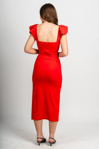 Ruffle sleeve midi dress red - Affordable dress - Boutique Dresses at Lush Fashion Lounge Boutique in Oklahoma City