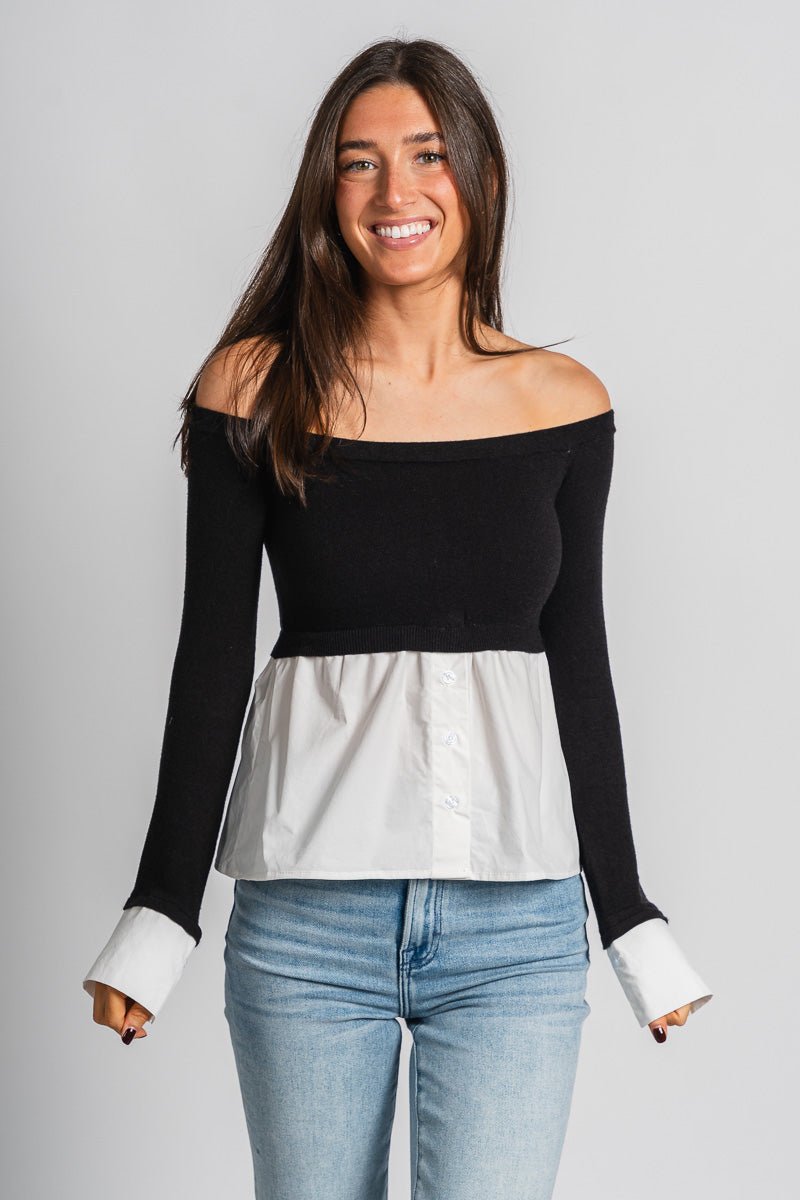 Poplin mix sweater black/white