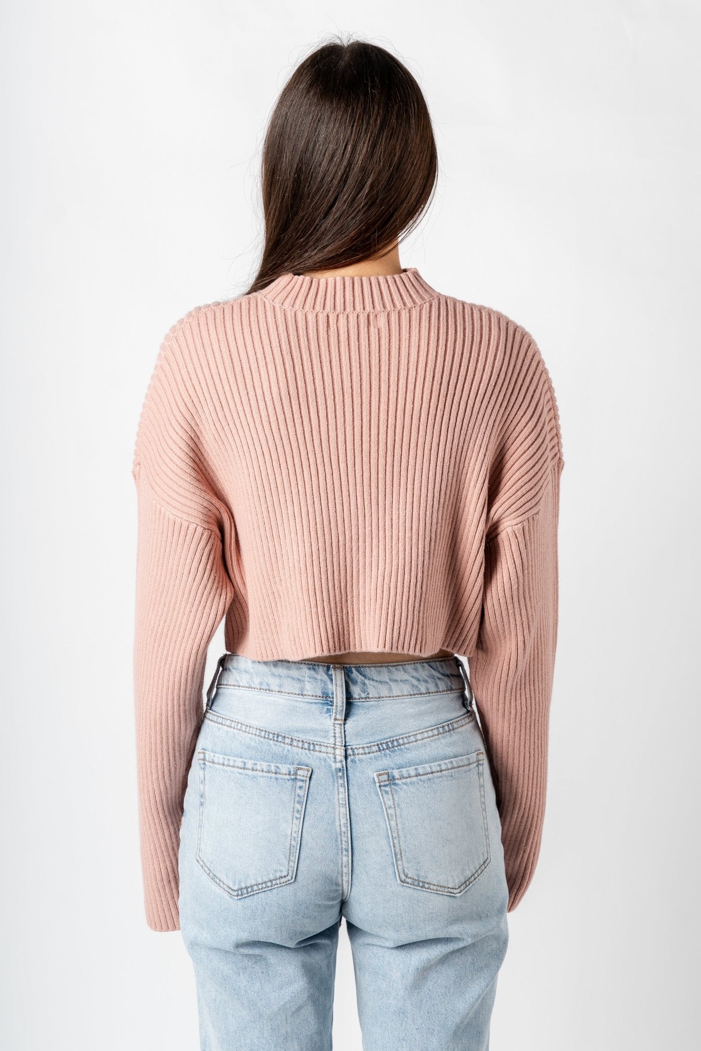 Long sleeve ribbed crop sweater dusty rose