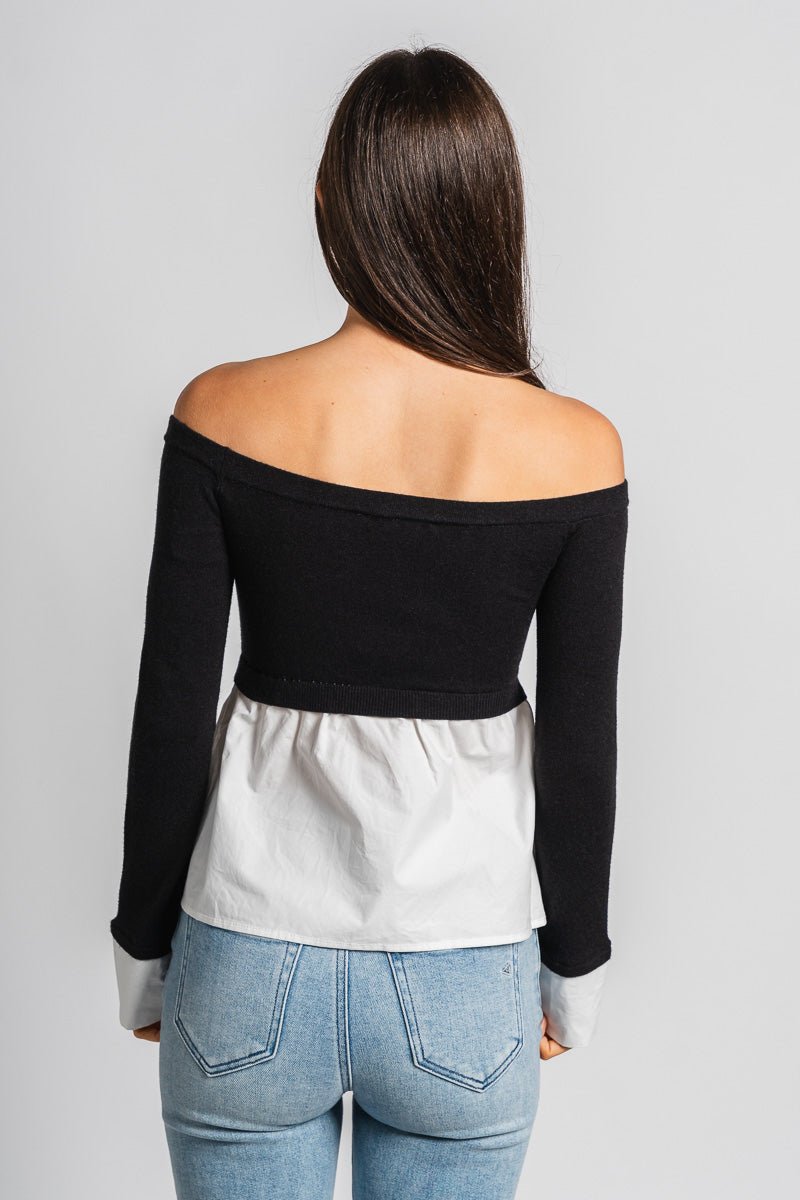 Poplin mix sweater black/white