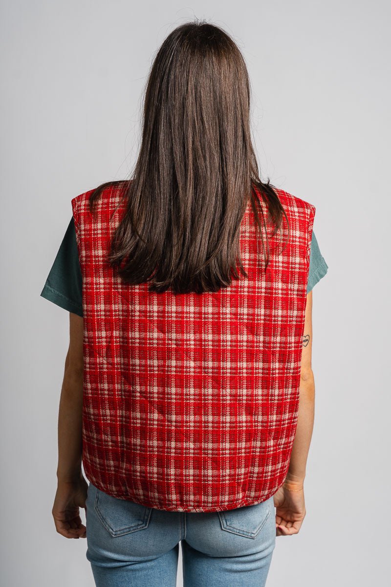 Plaid zip vest red