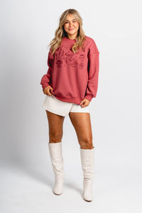 Christmas embroidered sweatshirt brick - Exclusive Collection of Holiday Inspired T-Shirts and Hoodies at Lush Fashion Lounge Boutique in Oklahoma City