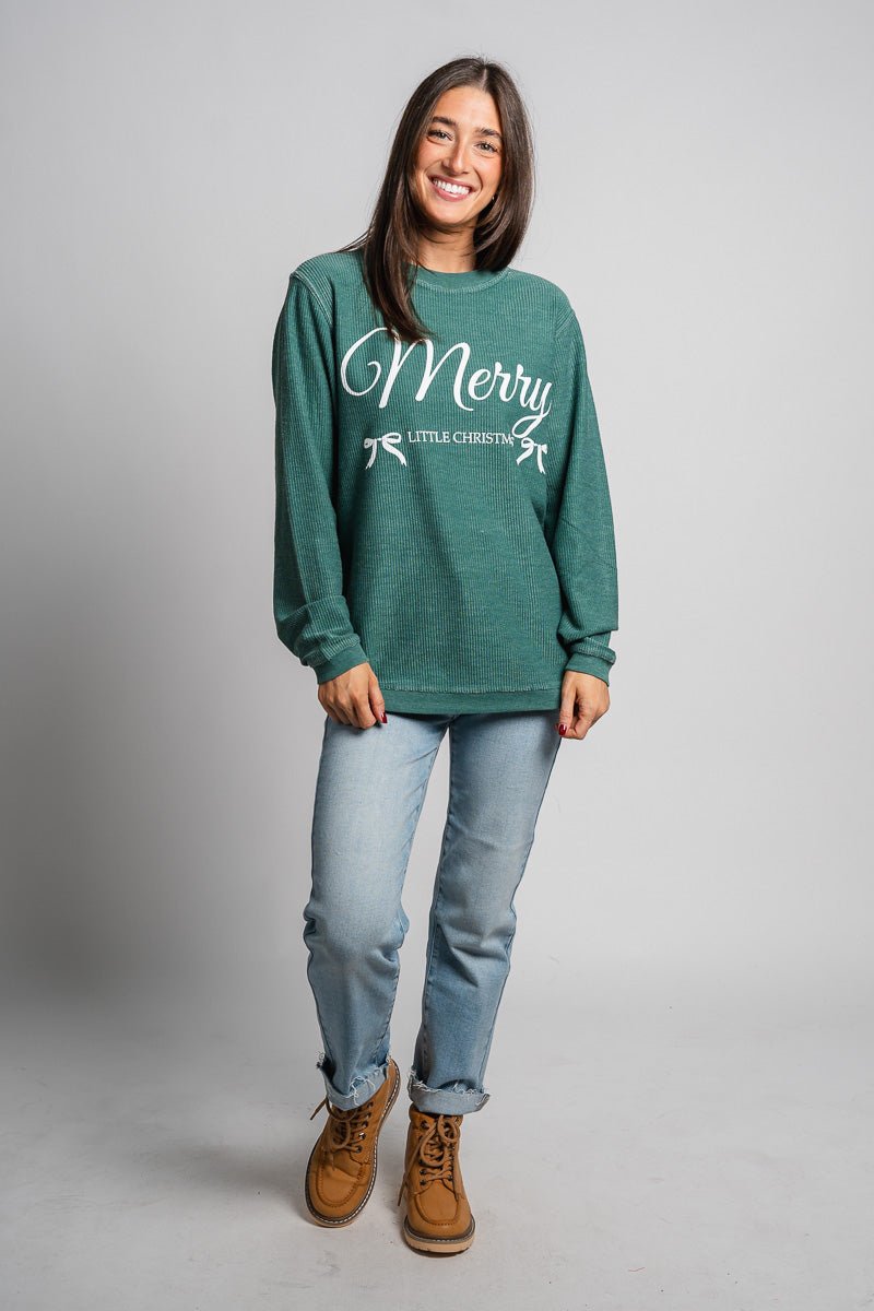 Merry bows corded sweatshirt green