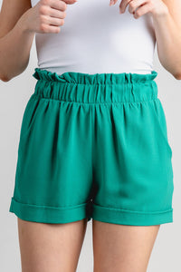 Ruffle waist shorts jade - Cute shorts - Trendy Shorts at Lush Fashion Lounge Boutique in Oklahoma City