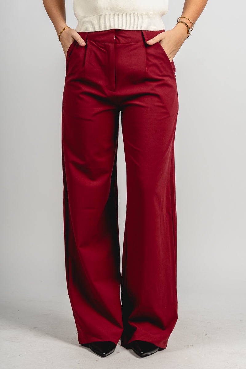 High rise pleated trouser pants burgundy | Lush Fashion Lounge: women's boutique pants, boutique women's pants, affordable boutique pants, women's fashion pants