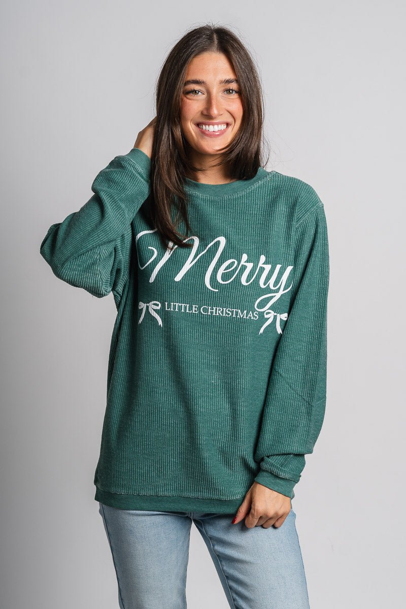 Merry bows corded sweatshirt green