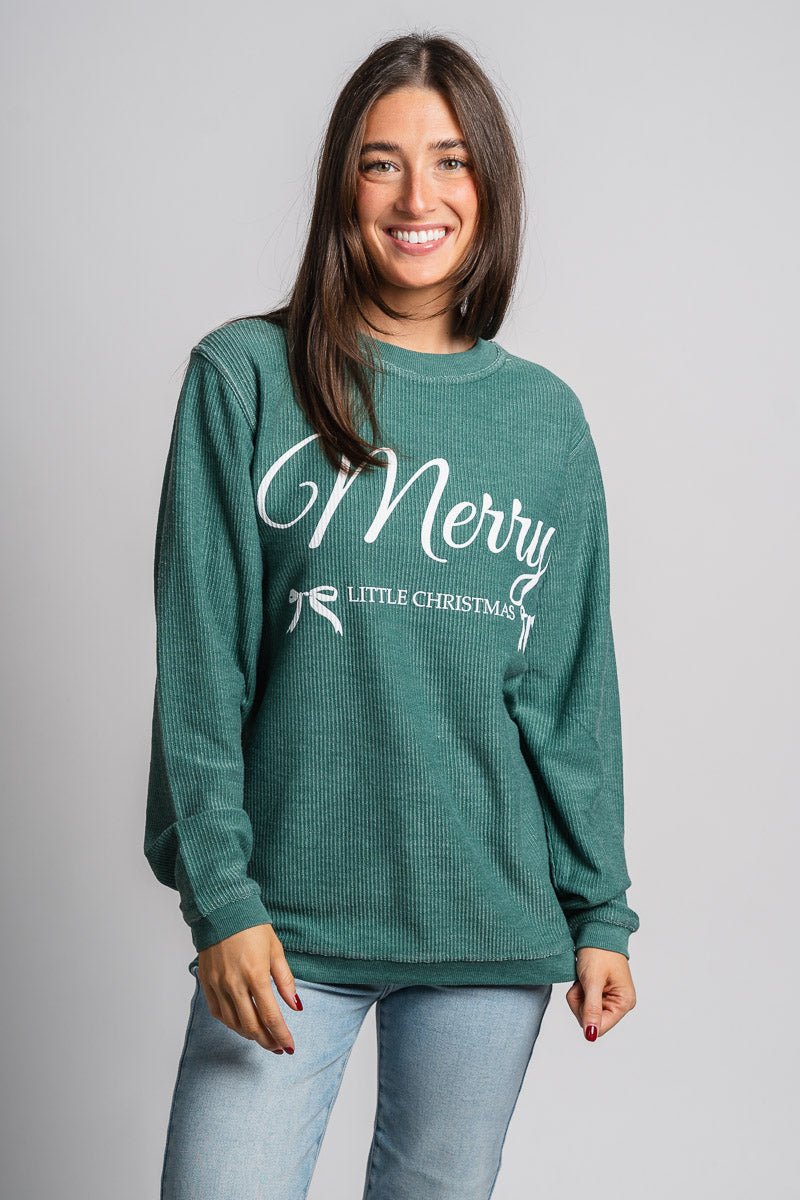 Merry bows corded sweatshirt green