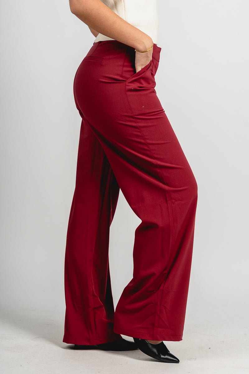 High rise pleated trouser pants burgundy | Lush Fashion Lounge: women's boutique pants, boutique women's pants, affordable boutique pants, women's fashion pants