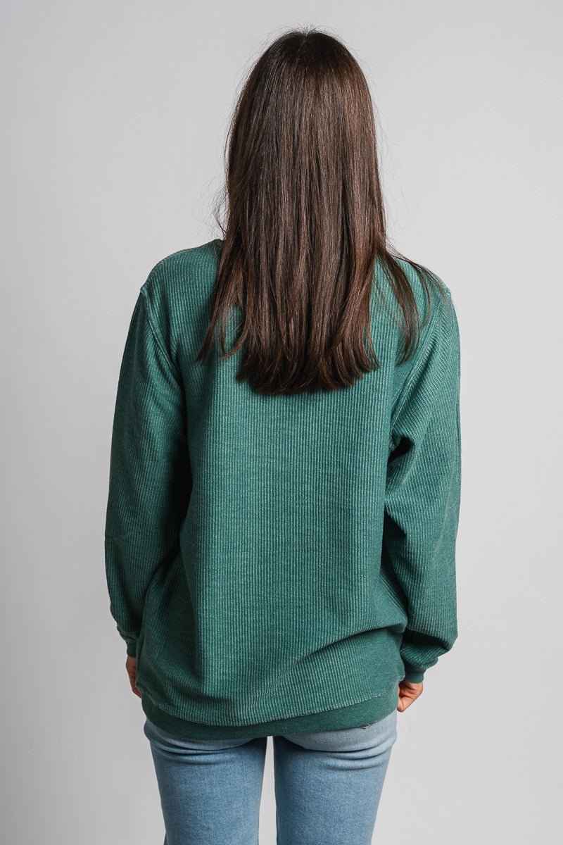 Merry bows corded sweatshirt green