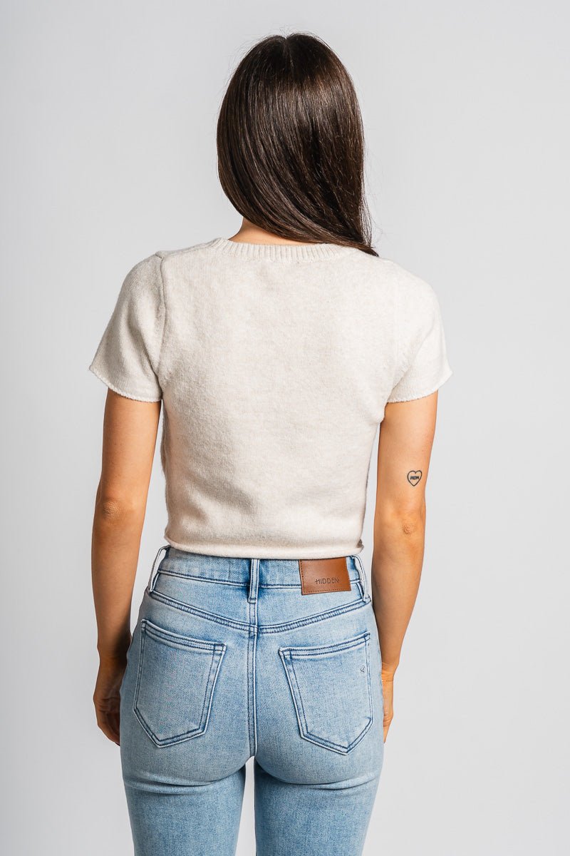 Short sleeve crop sweater cream