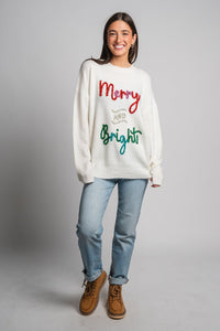 Merry & Bright tinsel sweater white - Trendy Sweaters | Cute Pullover Sweaters at Lush Fashion Lounge Boutique in Oklahoma City