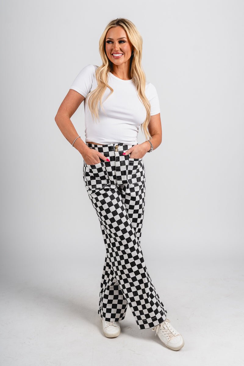 Checkered pants black | Lush Fashion Lounge: women's boutique pants, boutique women's pants, affordable boutique pants, women's fashion pants