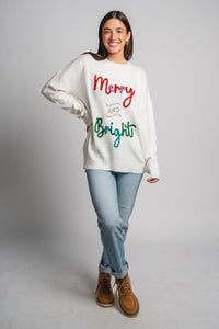 Merry & Bright tinsel sweater white – Unique Sweaters | Lounging Sweaters and Womens Fashion Sweaters at Lush Fashion Lounge Boutique in Oklahoma City