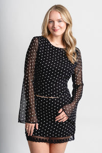 Polka dot mini skirt black | Lush Fashion Lounge: boutique fashion skirts, affordable boutique skirts, cute affordable skirts
