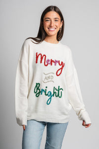 Merry & Bright tinsel sweater white – Stylish Sweaters | Boutique Sweaters at Lush Fashion Lounge Boutique in Oklahoma City