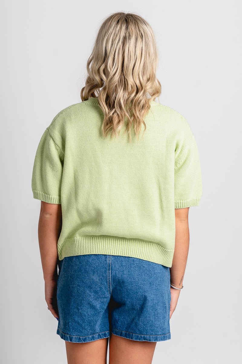 Short sleeve sweater cardigan light green