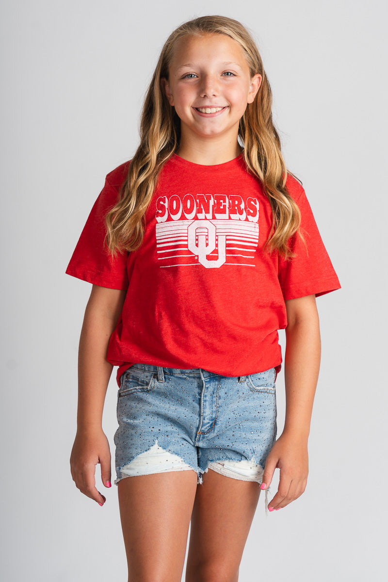 OU KIDS OU Sooners logo lines t-shirt red T-shirt | Lush Fashion Lounge Trendy Oklahoma University Sooners Apparel & Cute Gameday T-Shirts