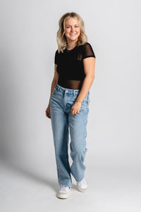 Short sleeve mesh bodysuit black Stylish Bodysuit - Womens Fashion Bodysuits at Lush Fashion Lounge Boutique in Oklahoma City