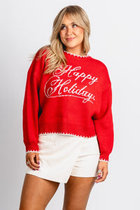 Happy Holidays sweater red – Boutique Sweaters | Fashionable Sweaters at Lush Fashion Lounge Boutique in Oklahoma City