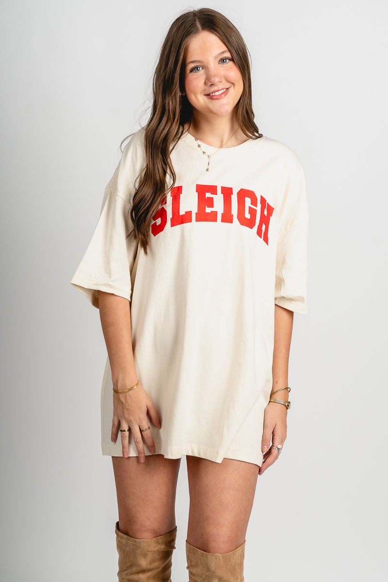 SLEIGH oversized tee off white - Trendy Holiday Apparel at Lush Fashion Lounge Boutique in Oklahoma City