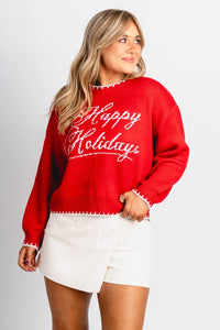 Happy Holidays sweater red – Stylish Sweaters | Boutique Sweaters at Lush Fashion Lounge Boutique in Oklahoma City
