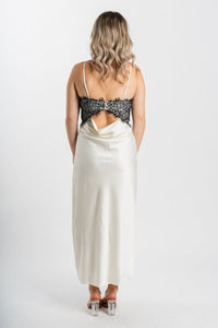 Open back midi dress off white - Affordable dress - Boutique Dresses at Lush Fashion Lounge Boutique in Oklahoma City