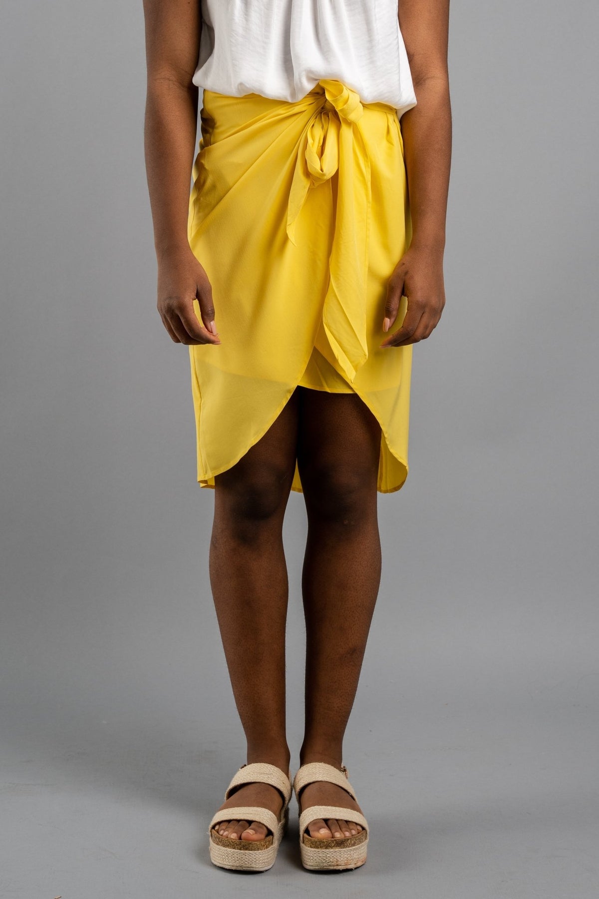 Front wrap midi skirt yellow fawn - Trendy Skirts - Cute Vacation Collection at Lush Fashion Lounge Boutique in Oklahoma City