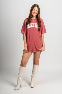 SLEIGH oversized tee crimson - Exclusive Collection of Holiday Inspired T-Shirts and Hoodies at Lush Fashion Lounge Boutique in Oklahoma City