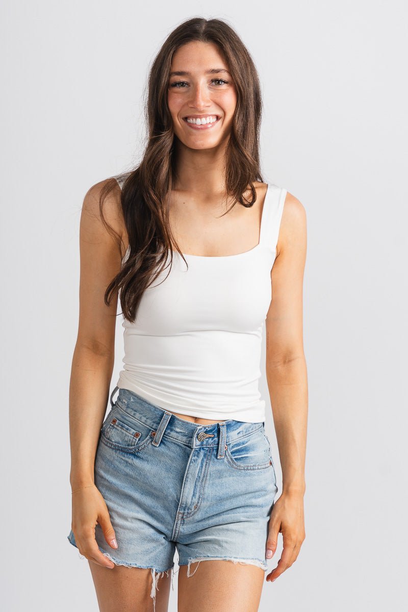 Square neck cami tank top white - Cute Tank Top - Trendy Tank Tops at Lush Fashion Lounge Boutique in Oklahoma City