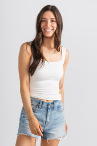 Square neck cami tank top white - Affordable Tank Top - Boutique Tank Tops at Lush Fashion Lounge Boutique in Oklahoma City