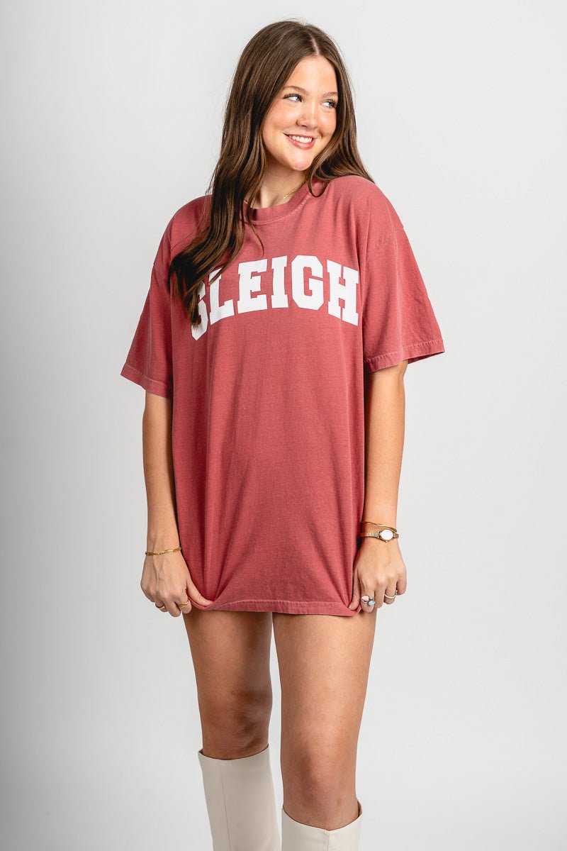 SLEIGH oversized tee crimson - Trendy Holiday Apparel at Lush Fashion Lounge Boutique in Oklahoma City