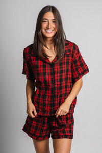 Plaid button up top red - Adorable top - Stylish Comfortable Outfits at Lush Fashion Lounge Boutique in OKC