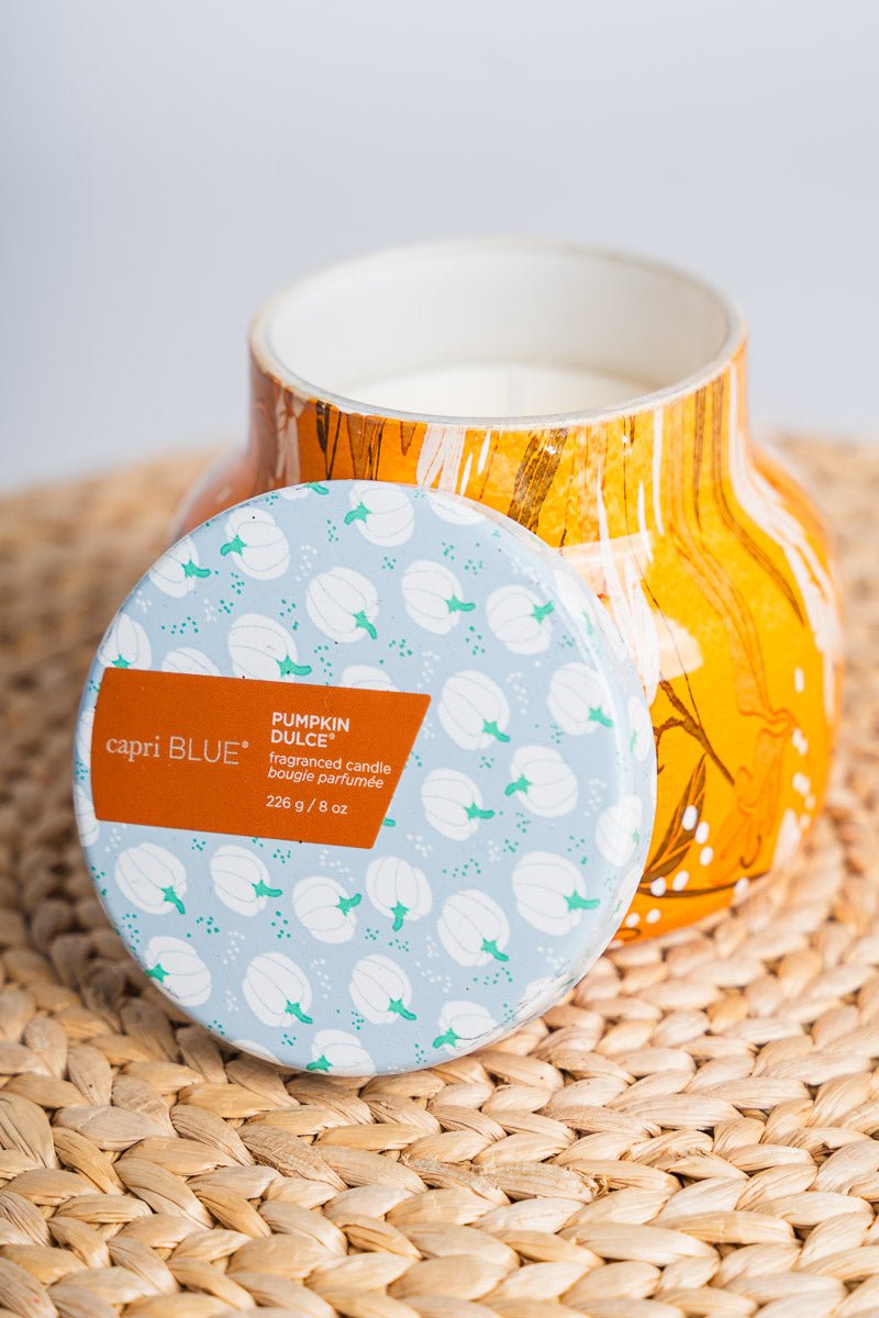 Capri Blue pattern play candle pumpkin dulce 8oz - Trendy Candles and Scents at Lush Fashion Lounge Boutique in Oklahoma City