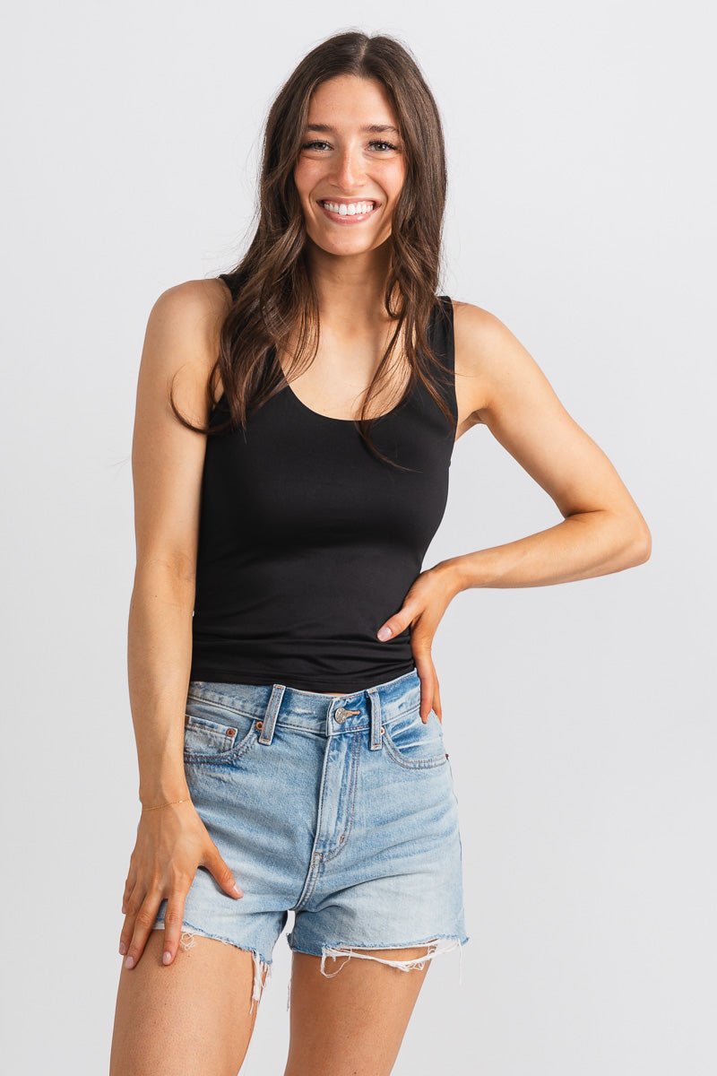 Round neck tank top black - Cute Tank Top - Trendy Tank Tops at Lush Fashion Lounge Boutique in Oklahoma City