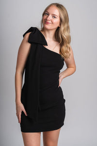 One shoulder dress black - Trendy dress - Fashion Dresses at Lush Fashion Lounge Boutique in Oklahoma City