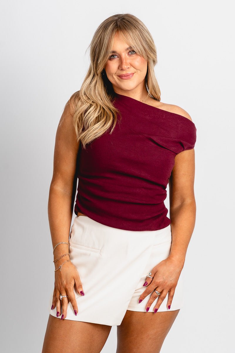 Asymmetrical sweater tank top burgundy – Boutique Sweaters | Fashionable Sweaters at Lush Fashion Lounge Boutique in Oklahoma City