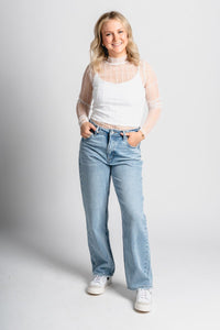 Striped mesh bodysuit white - Trendy Bodysuit - Fashion Bodysuits at Lush Fashion Lounge Boutique in Oklahoma City