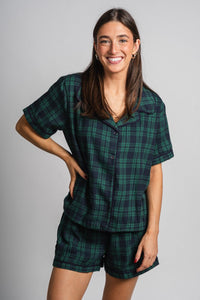 Plaid button up top green - Trendy top - Cute Loungewear Collection at Lush Fashion Lounge Boutique in Oklahoma City