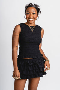 Smocked open back tank top black - Cute Tank Top - Trendy Tank Tops at Lush Fashion Lounge Boutique in Oklahoma City