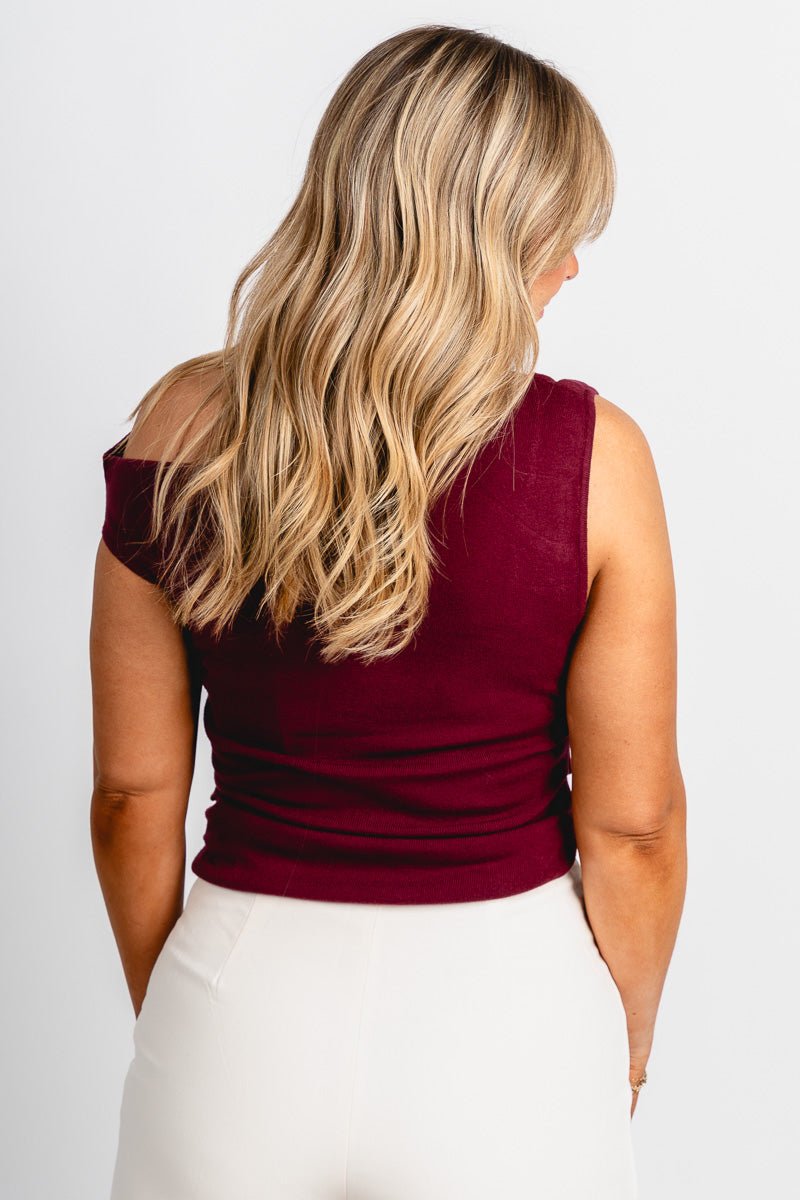Asymmetrical sweater tank top burgundy