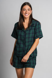 Plaid button up top green - Cute top - Fun Cozy Basics at Lush Fashion Lounge Boutique in Oklahoma City