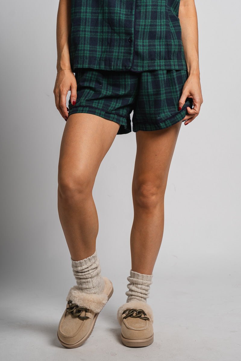 Plaid shorts green - Cute Shorts - Fun Cozy Basics at Lush Fashion Lounge Boutique in Oklahoma City