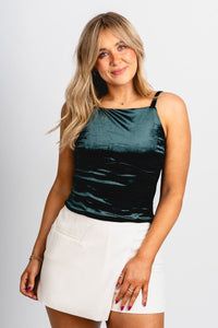 Velvet bow back tank top green - Cute top - Trendy Tank Tops at Lush Fashion Lounge Boutique in Oklahoma City