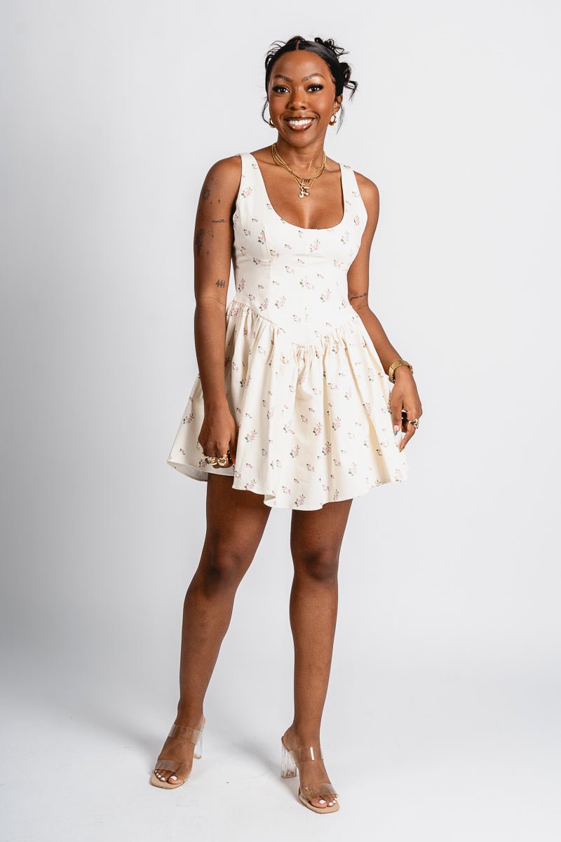Floral corset mini dress cream - Trendy dress - Fashion Dresses at Lush Fashion Lounge Boutique in Oklahoma City