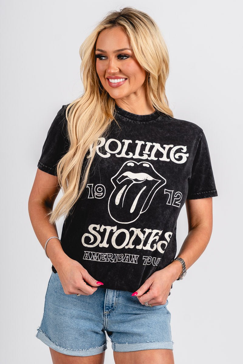 Rolling Stones pigment tee black - Trendy Band T-Shirts and Sweatshirts at Lush Fashion Lounge Boutique in Oklahoma City