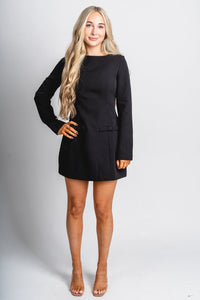 Boat neck long sleeve mini dress black Stylish dress - Womens Fashion Dresses at Lush Fashion Lounge Boutique in Oklahoma City