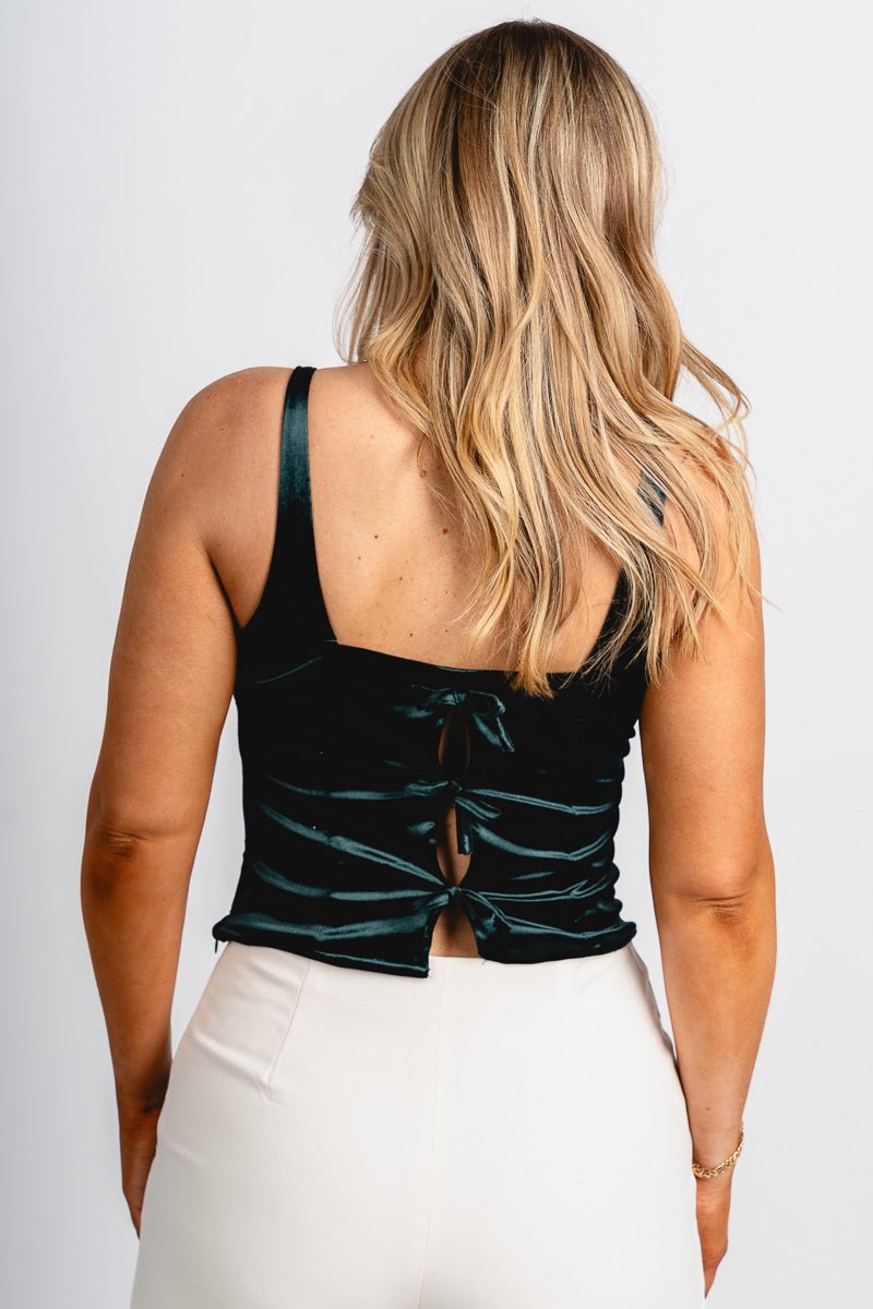 Velvet bow back tank top green