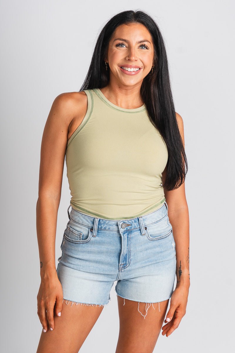 Ribbed tank top lime - Affordable Tank Top - Boutique Tank Tops at Lush Fashion Lounge Boutique in Oklahoma City