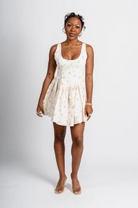 Floral corset mini dress cream Stylish dress - Womens Fashion Dresses at Lush Fashion Lounge Boutique in Oklahoma City