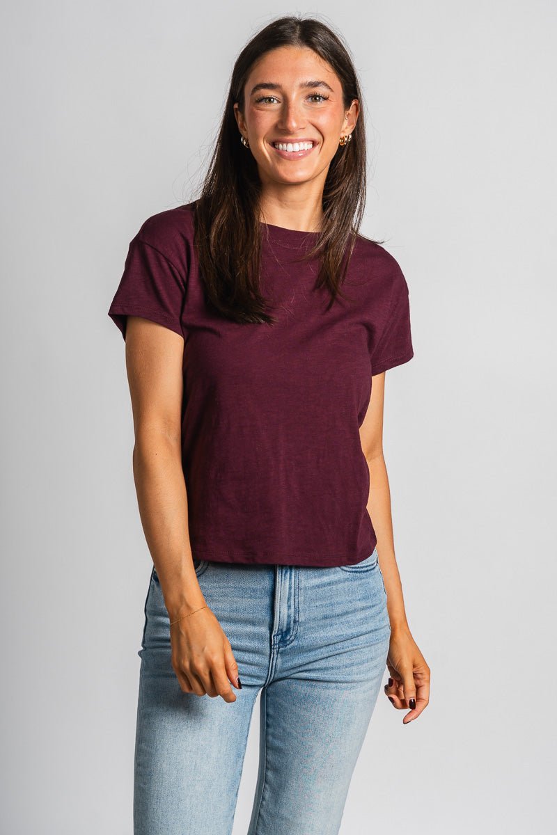 Z Supply modern slub tee berry wine - Z Supply T-shirts - Z Supply Tops, Dresses, Tanks, Tees, Cardigans, Joggers and Loungewear at Lush Fashion Lounge